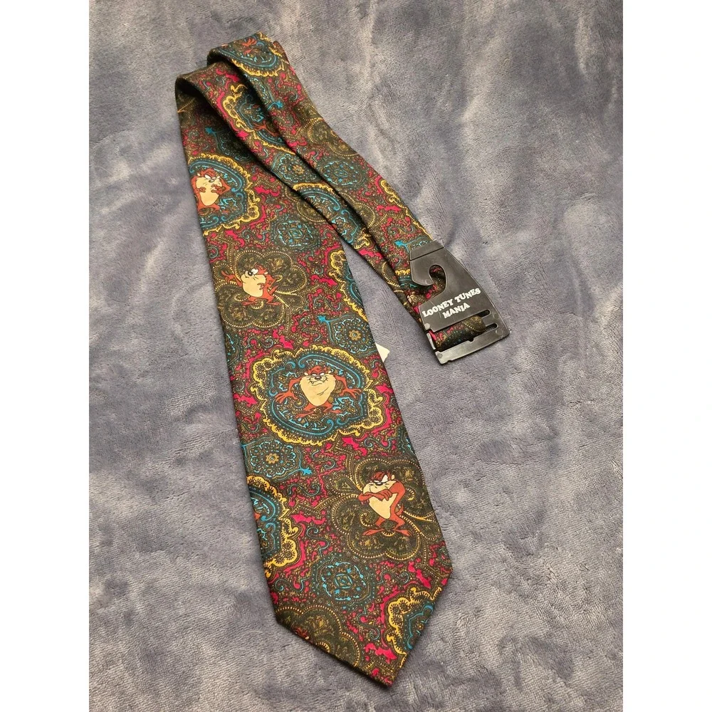 Vintage 1993 Looney Tunes Mania Tasmanian Devil Paisley Silk Blend Tie NWT